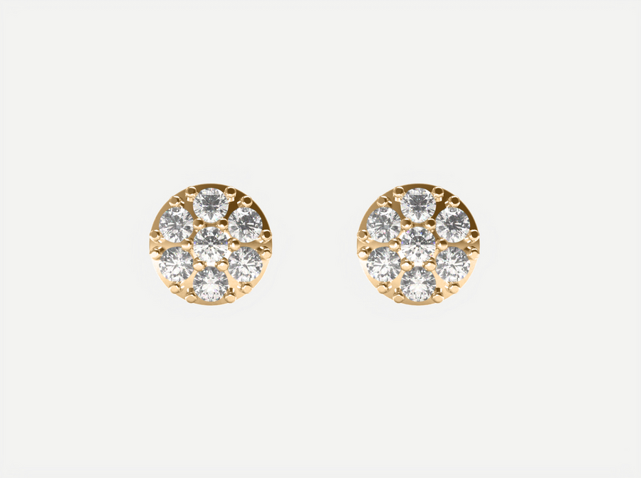 (Real Gold) Cluster Round Dome Earrings