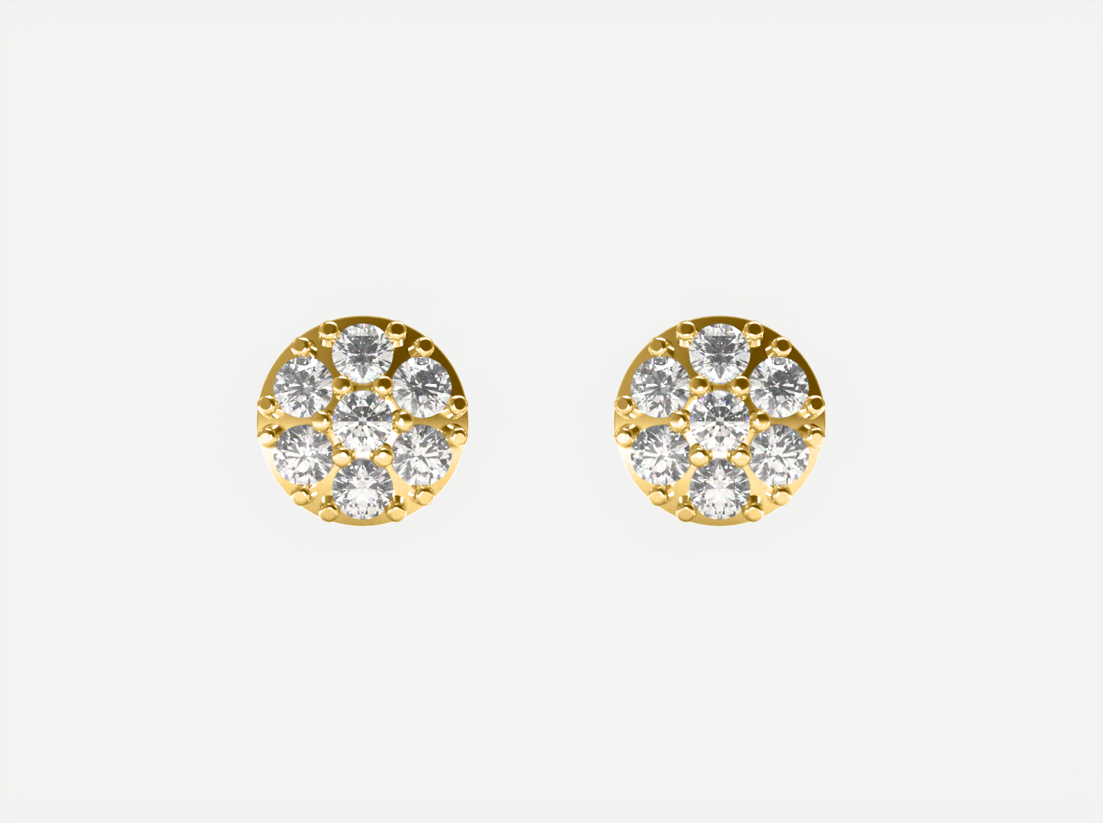 (Real Gold) Cluster Round Dome Earrings