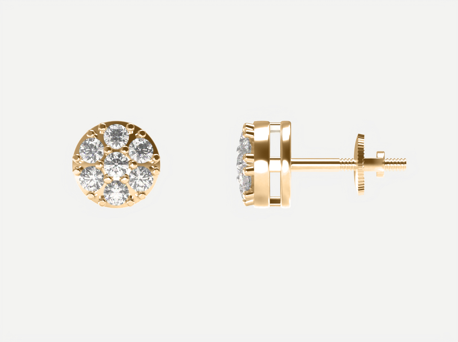 (Real Gold) Cluster Round Dome Earrings